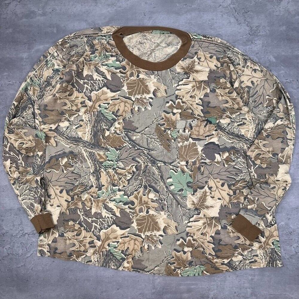 Vintage Single Stitch Advantage Tree Leaf Camo Long Sleeve Pocket T Shirt